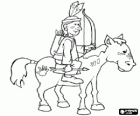 Indiano a cavallo, con i suoi dipinti di guerra e il suo arco e le frecce	 