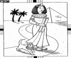 In prossimità di una piramide e une palme Cleopatra passeggiando lungo con il suo gatto, che rappresenta la dea Bastet, con i loro copricapo a forma di serpente o asp