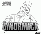 Ginormica seduta su un camion rimorchio con il logo del film