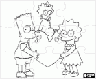 Puzzle di Bart e Lisa, i fratelli più grandi, che aguanta alla piccola Magie su un cuore