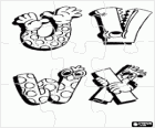 Puzzle di lettere U, V, W e X con le illustrazioni divertenti