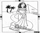 Puzzle di  Antico Egitto - In prossimità di una piramide e une palme Cleopatra passeggiando lungo con il suo gatto, che rappresenta la dea Bastet, con i loro copricapo a forma di serpente o asp
