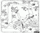 Lettera D con una fata con una farfalla e circondata da fiori