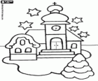 Chiesa a Natale con il abete sotto le stelle