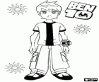 Ben 10 e Omnitrix, con tre soli e il logo di Ben 10 