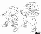 Caillou e la sua amica Sara giocare a fare musica con pentole