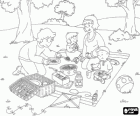 Caillou e la sua famiglia con un pic-nic in campagna
