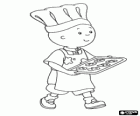 Caillou che aiuta in cucina con il suo cappello da chef e che prepara i biscotti