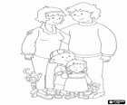 Ritratto della famiglia di Caillou, la sua sorellina Rosie, Boris suo padre, sua madre, Doris e Gilbert il gatto
