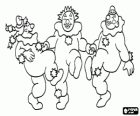 Tre clown saltare e ballare