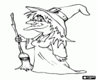 Strega con scopa magica