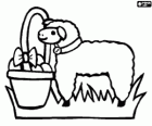 Agnello pasquale con un cesto pieno di uova