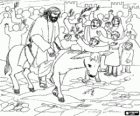 Gesù di Nazareth, sul dorso di un asino e salutato da una folla all'ingresso a Gerusalemme