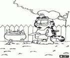 Garfield che prepara un barbecue nel giardino