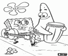 Li Amici SpongeBob e Patrick con i loro strumenti musicali: una chitarra e un basso tamburo