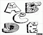 Puzzle di Lettere A, B, C, D e E con le illustrazioni divertenti