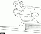 Gioco de Ping pong o gioco de tennis tavolo con il giocatore colpisce la palla con la racchetta