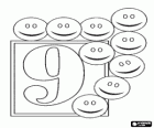 Numero 9 con nove faccine sorridente, smiley o smile