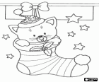 Calzina di Natale appesa con un gattino dentro