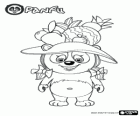 Personaggio de Panfu, orso panda con cappello di frutta