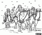 I Re Magi di Oriente a cavallo dei loro cammelli in una notte stellata