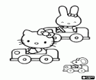 Hello Kitty e amici andando in giro in auto piccole