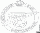Emblema di FC Zenit San Pietroburgo, squadra di calcio russo. Futbolni Klub Zenit Sankt-Peterburg. Futbolni Klub Zenit Sankt-Peterburg, nome originale russo traslitterato