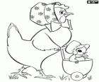 La gallina con il pulcino in un passeggino