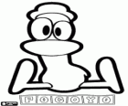 Pato, amico de Pocoyo, seduto sul pavimento
