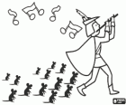 Il pifferaio di Hamelin con i ratti che lo segue per la musica di Il flauto magico