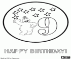 Auguri di compleanno per 9 anni con nove stelle e Telly di Sesame Street
