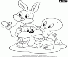 Bambini Looney Tunes giocare con la sabbia. Bimbo Bugs Bunny, Bimbo Titti e Bimbo Silvestro