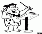 Fred Flintstone dirige l'orchestra con la bacchetta e la partitura sul leggio
