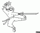 Combattimento ninja con la katana e la stella ninja