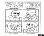 I cattivi degli Super Amici  in un poster di arresto: Lex Luthor, il Pinguino, Mr. Freeze e il Joker