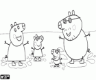 La famiglia Maiale giocando con le pozzanghere. Peppa Pig