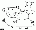I genitori di Peppa Pig a piedi sotto il sole