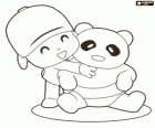 Pocoyo abbraccia un piccolo orso panda