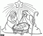 Gesù, Maria e Giuseppe sotto la stella di Natale