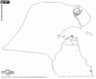 Mappa dello stato del Kuwait. Capitale: Kuwait. Piccolo emirato nel vicino Oriente con coste sul Golfo Persico