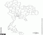 Mappa del Regno di Thailandia. Capitale: Bangkok. Paese nel sud-est asiatico con le coste del Golfo della Thailandia e il mare delle Andamane