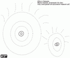 Disegnare e dipingere due occhi seguendo le linee tratteggiate