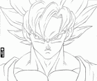 La faccia di Goku, un guerriero Super Saiyan Dragon Ball