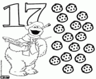 Numero 17 e il Cookie Monster ha dipinto diciassette cookies