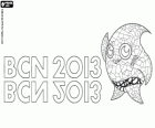 Logo dei Campionati mondiali di Nuoto 2013 Barcellona con la mascotte