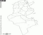 Mappa della Tunisia, la Repubblica Tunisina. Capitale: Tunisia. Paese del Nord Africa con una lunga costa sul Mar Mediterraneo
