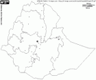 Mappa della Repubblica federale democratica d'Etiopia. Capitale: Addis Abeba. Paese del Corno d'Africa senza sbocco al mare