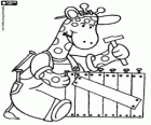 Una giraffa carpentiere con martello e chiodi