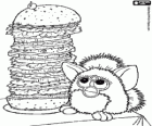 Un affamato Furby con un enorme hamburger
