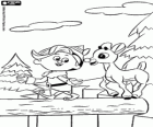 Rudolph la renna con il suo amico, l'elfo Hermey